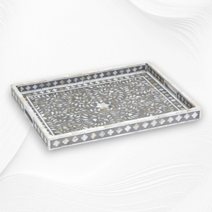 Bandeja de servir con incrustaciones de nácar rosa, diseño geométrico de mosaico, bandeja decorativa para mesa de centro otomana, para decoración del hogar y hoteles - Product Image 2