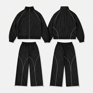 Custom logo Print Tracksuit Zip <b>up</b> Hooded Windbreaker Jacket Oversized Baggy Tracksuit Men's Casual Sports Quick Dry Tracksuit - Product Image 4