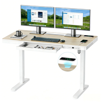 Bureau de direction moderne en chêne, réglable en hauteur, avec charge sans fil/ports USB, structure en acier allié durable – Vente en gros