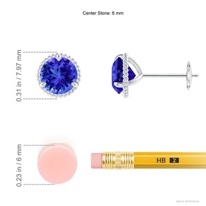 Boucles d'oreilles clous en or blanc 14 carats avec saphir bleu rond, serti halo vintage style Milgrain, bijoux fins pour femme, cadeau pour fiancée - Product Image 2