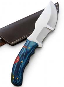 Cuchillo Recurvo Hecho a Mano de Acero Inoxidable con Mango de Madera Pakkawood Azul y Funda de Cuero - Product Image 6