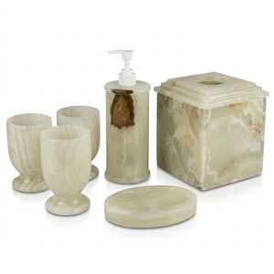 Ensemble de salle de bain Croxx élégant en marbre onyx rouge et blanc, patchwork écologique, provenant du Pakistan, décoration pour la maison - Product Image 2