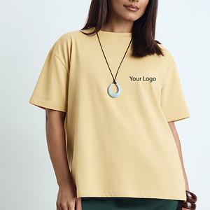 เสื้อยืดผู้หญิงทรงบ็อกซี่แบบดรอปไหล่สั่งทำพิเศษ ผ้าฝ้าย 100% เนื้อผ้าเบาสบาย ระบายอากาศได้ดี แห้งเร็ว สีพื้น แต่งลายปัก - Product Image 4
