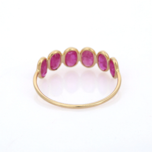 14K Solid Gold Oval Ruby Eternity Band Wedding Ring White Gold Plated Prong & Bezel Setting NOVA - Product Image 6