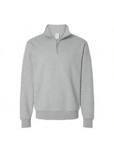 Men's Black 1/4 <b>Zip</b> <b>Hooded</b> for Long Sleeve Knitted Solid Winter Slim Fit Casual Streetwear Sweatshirt - Product Image 6