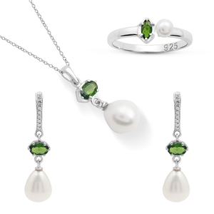 2026 Classic 925 Sterling Silver Fine Jewelry <b>Set</b> With Green Gemstone And Freshwater <b>Pearl</b> Fine <b>Necklace</b> Earrings Ring For Women - Product Image 1