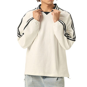 En Stock, Listo para Enviar, Ropa Urbana al por Mayor, ODM, Sudadera con Cuello Polo a Rayas de Color, 380 g/m², 100 % Algodón - Product Image 1