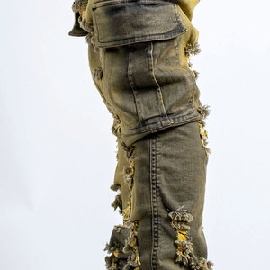 Jeans Cargo de Pierna Ancha para Hombre, Talla Grande, Cintura Alta, Transpirables, Ecológicos, Corte Regular, Estilo Casual, 100% Algodón, Color Sólido - Product Image 5