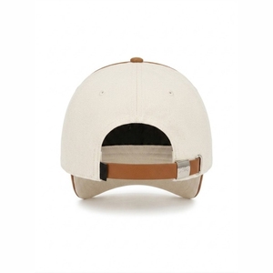 Gorra de Béisbol de Lujo Personalizada de 6 Paneles, Gorra Deportiva de Lona Crema de Alta Calidad con Ribete de Cuero en Contraste, Gorras Strapback al por Mayor de Moda - Product Image 2