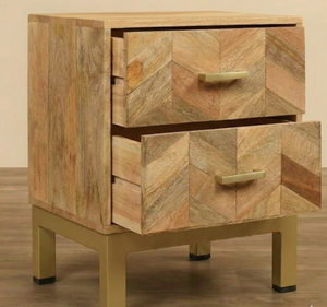 Table de chevet moderne réglable et durable en bois de manguier massif à 2 tiroirs pour salon et bureau - Product Image 4