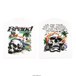 เสื้อยืดโอเวอร์ไซส์ผู้ชาย ผ้าฝ้าย 100% สกรีนโลโก้ด้านหน้าลายหัวกะโหลก คุณภาพสูง เสื้อยืดเปล่าสไตล์สตรีทแวร์ ขายส่ง - Product Image 6