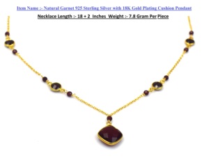 Natural Garnet 18K Rose Gold Plated Sterling Silver Octagon Cut Link Chain Necklace-Bohemian Style Unisex Women's Jewelry - Product Image 4