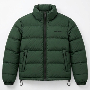 Blouson matelassé léger vert pour homme, col montant, fermeture éclair, veste d'hiver décontractée, streetwear, vêtements personnalisés - Product Image 3