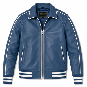 Veste universitaire Furat Leathers Cooper Blue pour homme, décontractée, coupe-vent, respirante, col montant, fermeture éclair, personnalisable - Product Image 1