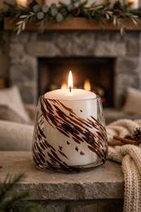 Pot à bougie écologique en cire de coco à imprimé léopard, rond, court, fait main, décoratif pour la décoration de Noël à la maison - Product Image 4