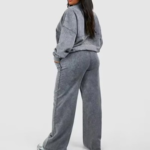 Ensemble de survêtement gris grande taille pour femme, coupe ample, décontracté, pantalon long avec taille élastique et poches latérales, idéal pour l'automne - Product Image 2