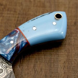 Cuchillo de Cocina Mini Cleaver de Acero de Damasco Hecho a Mano con Mango de Resina Epoxi Azul Cielo - Product Image 6