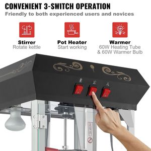 Macchina per Popcorn da 850W con Carrello, Pentola da 8 oz, 48 Tazze per Ciclo, Macchina Temperata per la Preparazione del Mais - Product Image 5