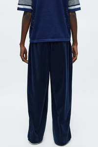 Custom Men Navy Velvet Wide Leg Pants <b>Drawstring</b> Casual Streetwear <b>Trousers</b> OEM Supplier Men's Pants & <b>Trousers</b> - Product Image 4