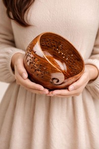 New Arrival Wooden Yarn Bowl with Two Holes Handcrafted Knitting <b>Wool</b> Holder Natural Finished Bowl for <b>Wool</b> - Product Image 4