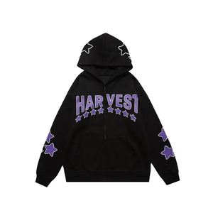 Sudadera con Capucha Extra Grande Unisex para Hombre, con Cierre Frontal, Logotipo, Estilo Urbano, Ecológica, Informal, Negra, de Algodón Tejido, con Estampado - Product Image 1