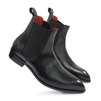Bottines Chelsea en cuir véritable pour homme avec bout pointu, fermeture éclair, semelle en caoutchouc - Toutes saisons