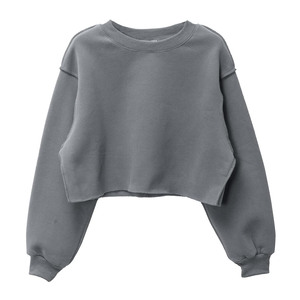 Sudadera Corta de Manga Larga con Cuello Redondo para Mujer, 100% Algodón, Color Sólido, para Otoño - Product Image 1