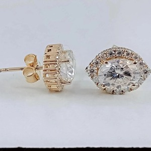 Roy Diamond 2.7TCW <b>Emerald</b> Pear Mixed Cut VVS Moissanite Halo Drop <b>Stud</b> <b>Earrings</b> 18K Gold Plated Luxury Modern Geometric Design - Product Image 2