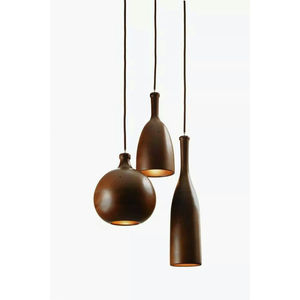 Vintage Style Handmade Ceramic Bottle <b>Pendant</b> <b>Lights</b> Set Of <b>3</b> Brown Wood Finish Hanging Lamps For Kitchen Dining Room Decoration - Product Image 1
