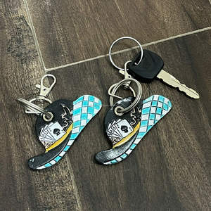 <b>Personalized</b> Vintage Style Hand Tooled Genuine Cow Leather <b>Keychain</b> Western Checkered Pattern Key Ring Bag Charm Wholesale - Product Image 5