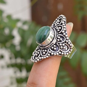 Bague en argent malachite, bague en argent sterling 925 pour elle, bijoux faits à la main - Product Image 3