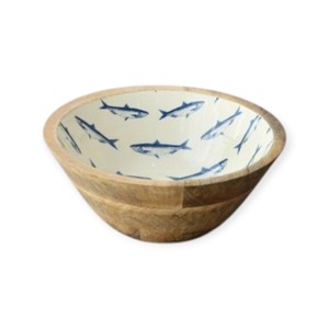 ชามไม้ธรรมชาติทันสมัยพร้อมเคลือบลายดอกไม้สีน้ำเงินด้านในเพื่อการจัดวางบนโต๊ะอย่างมีสไตล์ - Product Image 5