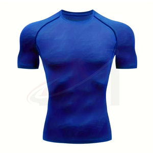 Camiseta de Compresión de Manga Corta Azul para Hombre, Corte Ajustado, Secado Rápido, Ropa Deportiva, Cuello Redondo, Tejido de Poliéster - Product Image 1