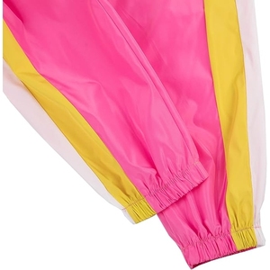 Women's Pink Yellow <b>White</b> Striped <b>2</b> <b>Piece</b> Full Sleeve Zipper Sporty Hooded Pocket Loose Fit Tracksuit Set Breathable Knitted - Product Image 4