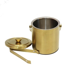 Golden Round Metal Ice <b>Bucket</b> With Lid And Tongs Rust Resistant Party Beverage Cooler Vintage Design Style - Product Image 4