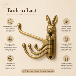 Decorative Rabbit Brass Foldable Wall <b>Hook</b> Vintage Wall Mounted Swivel Coat <b>Hook</b> Heavy Duty Key <b>Towel</b> Bag Hanger Home Organizer - Product Image 5