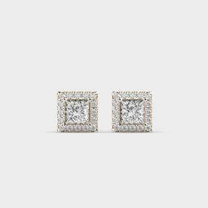 Princess Cut Diamond <b>Stud</b> Earrings Women's Luxury Geometric Halo Design Claw Setting Fine Jewelry <b>Stud</b> Earrings - Product Image 1