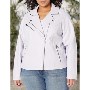 Chaqueta de Moto de PU Rosa Claro para Mujer con Cierre de Cremallera, Cuello Vuelto, Corte Ajustado, Largo Regular, para Otoño, 100% Cuero - Product Image 6