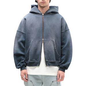 OEM 2025 Sweat à capuche unisexe en coton épais délavé à l'acide avec fermeture éclair à double extrémité Logo personnalisé Streetwear pour l'hiver - Product Image 2