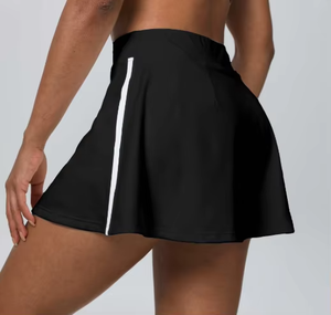 Women's Red Tennis <b>Skirt</b> With White Side Stripe <b>Elastic</b> Waist Moisture Wicking Polyester Summer Sport Apparel Regular Fit - Product Image 5