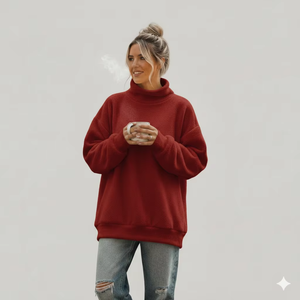 Sudadera Oversize de Cuello Alto para Mujer, Tejida, Negra, con Hombros Caídos, Manga Larga, para Otoño - Product Image 3