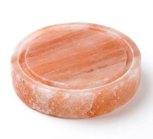Bloc de Présentation en Pierre de Sel Rose de l'Himalaya, Fait Main, Rond, Rainuré, Cristal Naturel, Qualité Alimentaire, OEM Feng Shui - Product Image 1