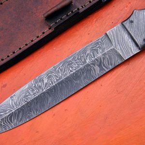 Couteau Bowie en acier Damas fait main de précision avec manche en bois de cerf et étui en cuir fin – Couteau d'extérieur en gros - Product Image 6