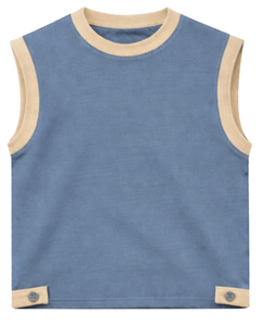Ensemble décontracté homme été : Haut sans manches et short contrastant bleu beige, taille à cordon, en mélange de coton respirant, doux et confortable - Product Image 1