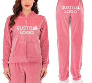 Ensemble 2 pièces en velours pour femmes, manches longues, col à capuche, strass, logo personnalisé, coupe décontractée, toutes saisons, couleurs personnalisées - Product Image 6