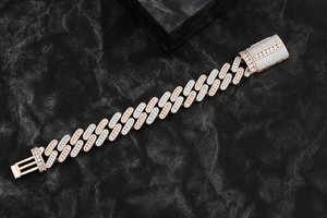 สร้อยข้อมือแบบ Cuban Link ดีไซน์ใหม่ ประดับเพชร VVS สองแถว ทองคำแท้ 18K ของขวัญสำหรับงานปาร์ตี้ สไตล์ฮิปฮอป กูจาราติ - Product Image 4