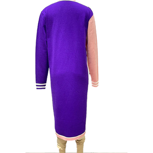 เสื้อคลุมคาร์ดิแกนผู้หญิงสำหรับฤดูหนาว สีม่วงและชมพู แต่งลายทางสีขาว คอวี ผ้าฟลีซขนสัตว์/แคชเมียร์ มีกระเป๋าหน้า เหมาะสำหรับชุดนักศึกษาหญิง - Product Image 2