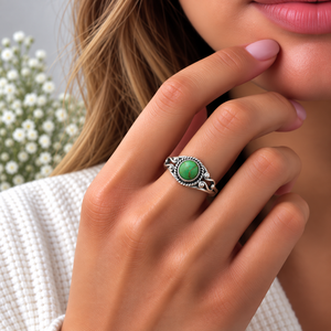 Anillo Hecho a Mano de Plata con Turquesa Verde Cobre, Anillo de Turquesa Verde de Alta Gama, Joyería de Piedras Preciosas Hecha a Mano al por Mayor - Product Image 4