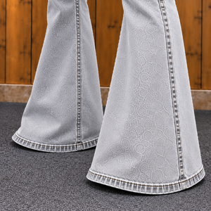 Vaqueros de mezclilla de cintura alta para mujer, de pierna ancha, estilo acampanado, con dobladillo acampanado, estilo cómodo, diseño personalizado, ropa casual, ajuste a la moda - Product Image 6
