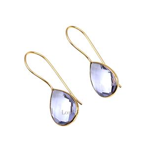 2024 Top Vente Rose Améthyste Hydro Quartz 18k Plaqué Or Véritable 925 En Argent Sterling Dainty Teardrop Boucles D'oreilles Femmes Bijoux - Product Image 1